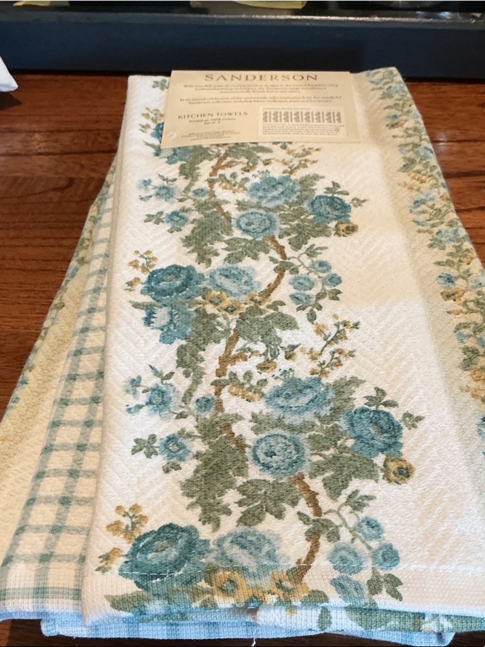 Sanderson Blue Floral Kitchen Towels - Set of 3